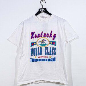 Vtg 90s Kentucky Derby T-Shirt L World Class Thoroughbred Racing Double Sided